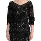 Dolce & Gabbana Elegant Black Maxi Shift Dress with Floral Applique