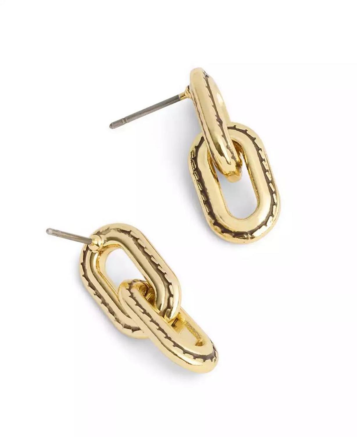 Gold-Tone Stitched Link Drop Earrings