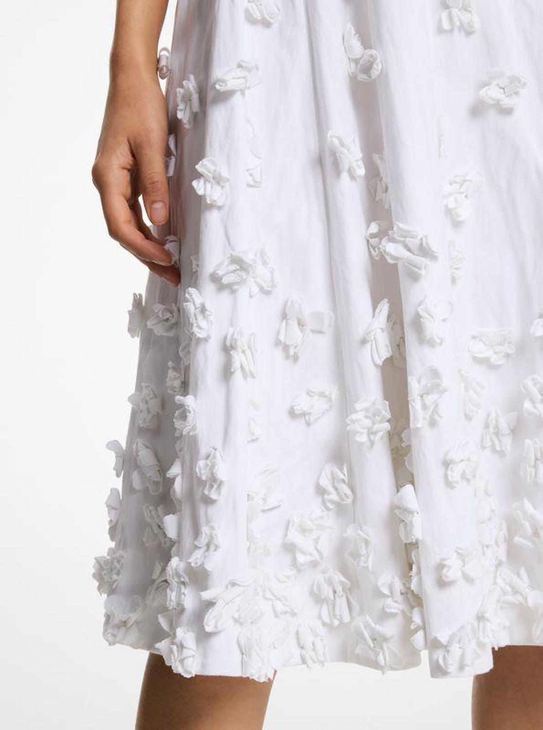 Hand-Embroidered Floral Crushed Cotton Gabardine Circle Skirt