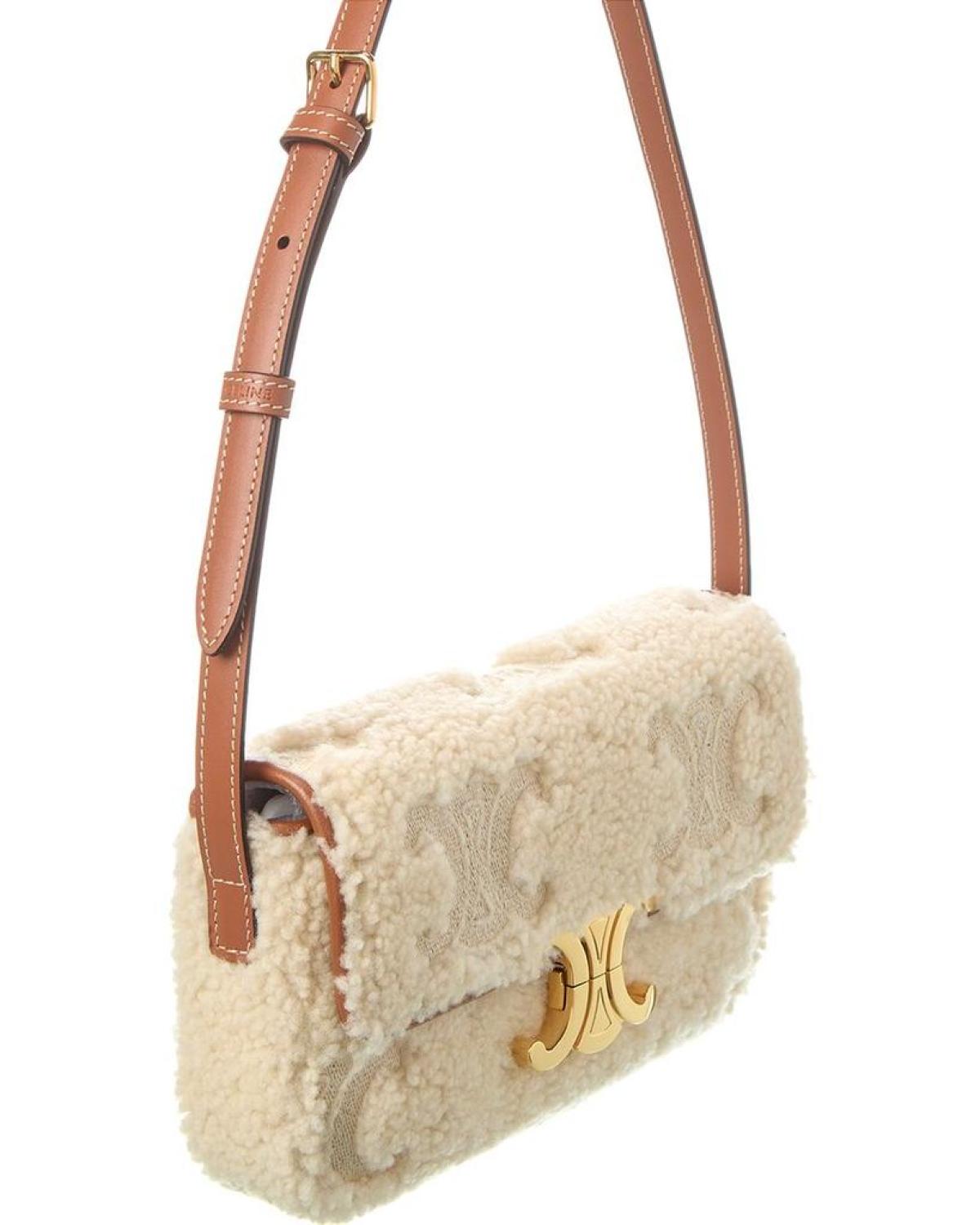 CELINE Claude Shearling Shoulder Bag