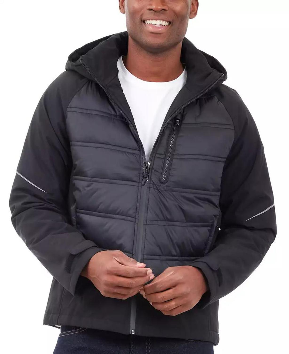 Men's Mixed-Media Full-Zip Hooded Jacket