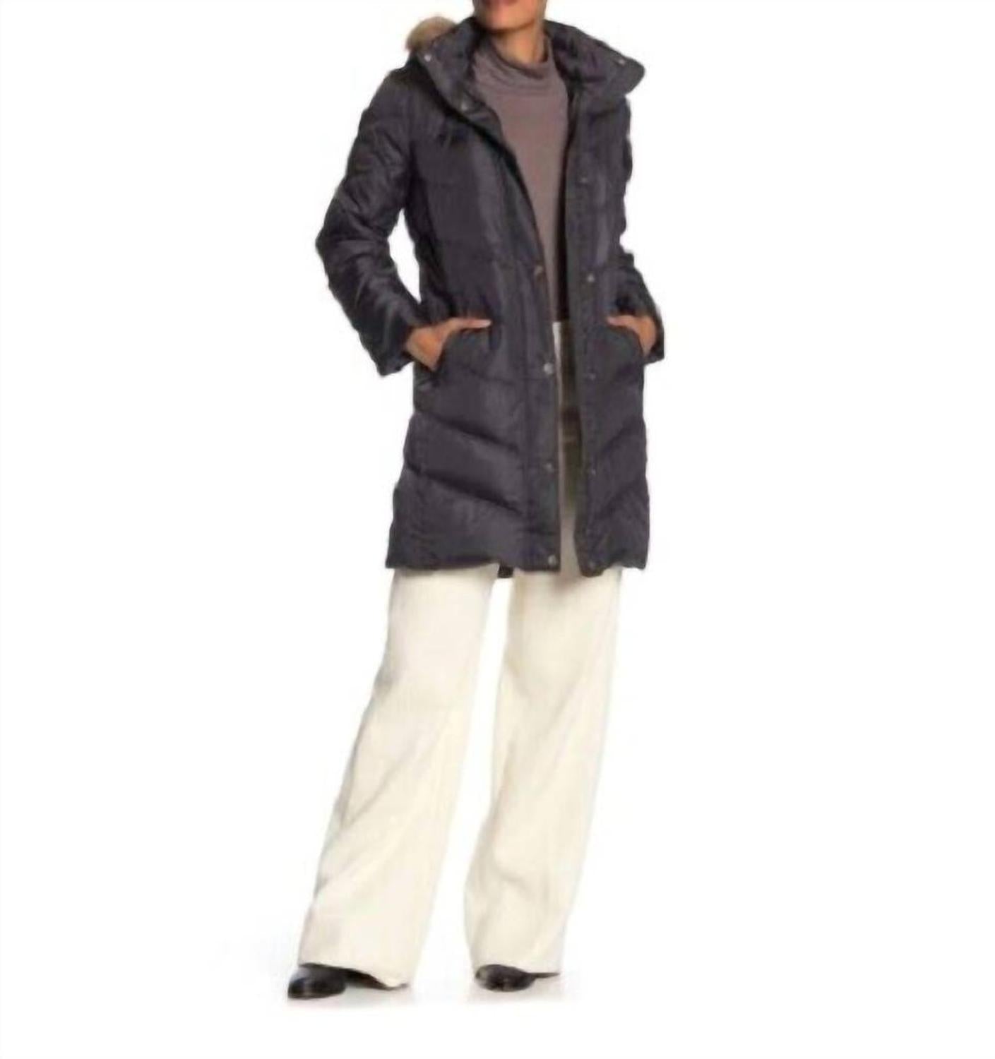 Missy 3/4 Down Faux Fur Hooded Quilted Jacket In Gray