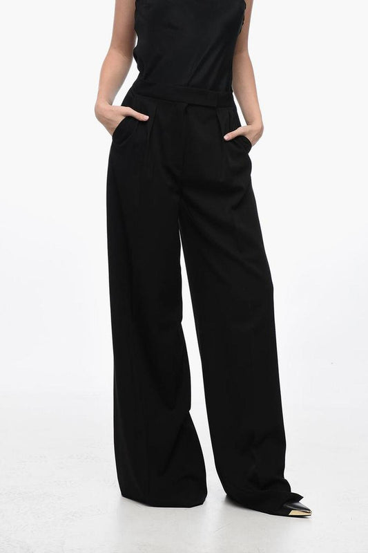 Stretch Wool KARUB Palazzo Pants with Satin Detail