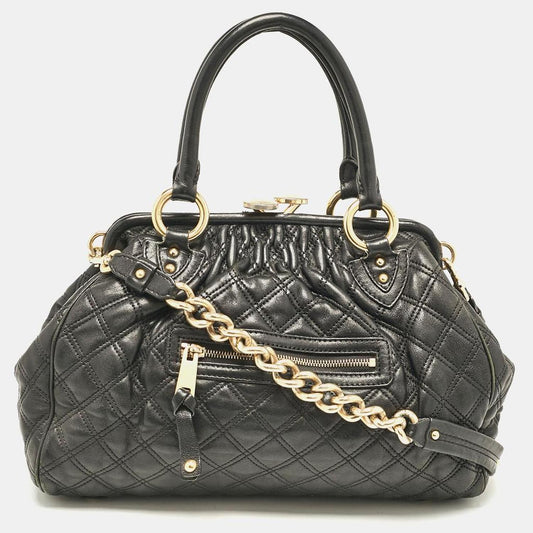 Black Quilted Leather Stam Satchel