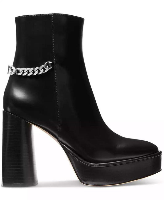 Women's Carlisle Chain-Detail Black High Heel Platform Booties