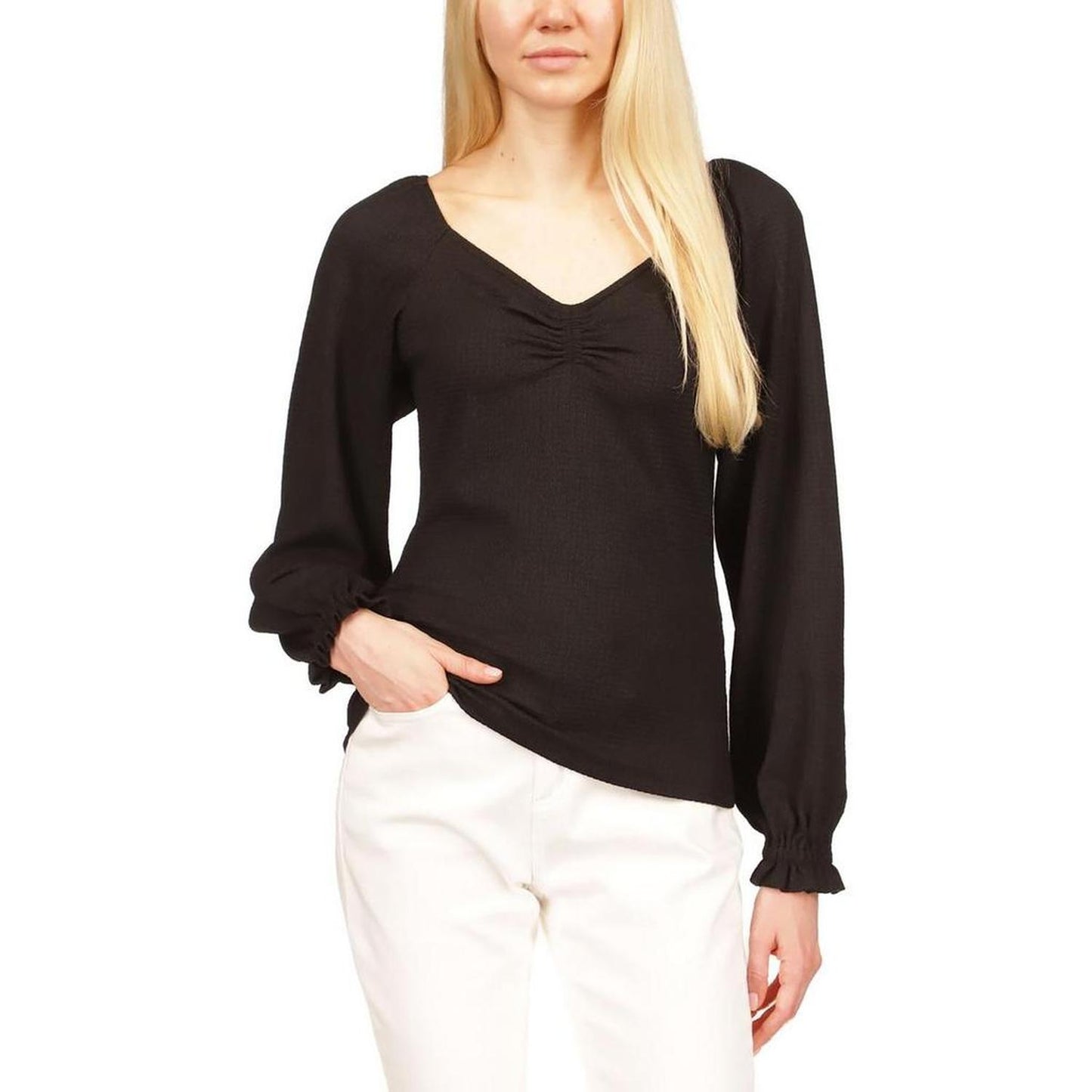 Petites    Womens Square Neck Puff Sleeve Blouse