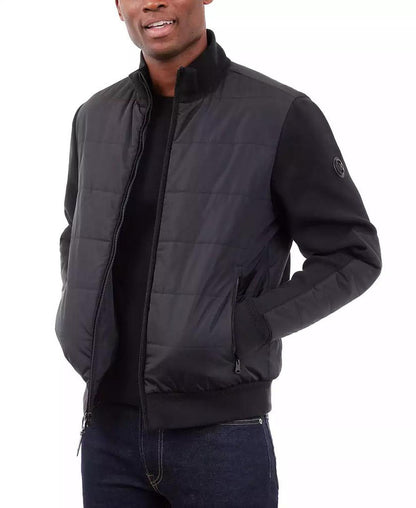 Men's Mixed-Media Knit-Sleeve Puffer Jacket