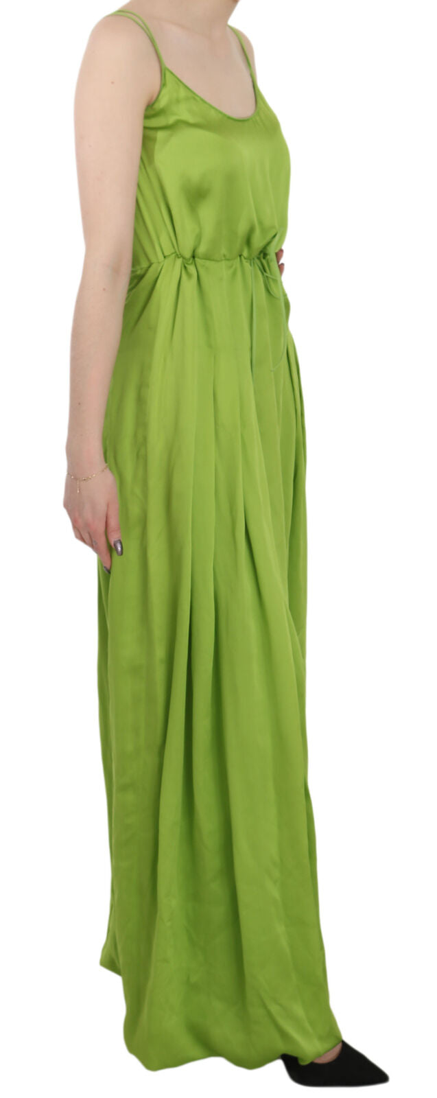 Dsquared² Green Spaghetti Strap Long A-line Pleated Dress