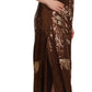 Dsquared² Brown Leaf Sequined Shift One Shoulder Long Dress