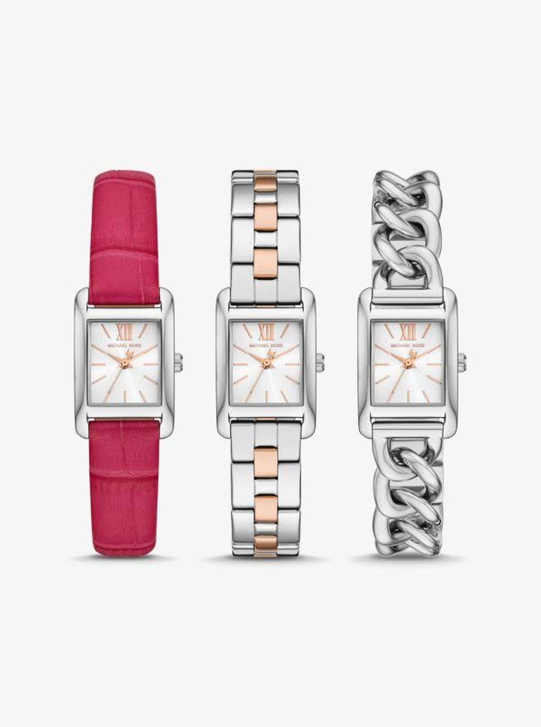 Petite Monroe Two-Tone and Crocodile-Embossed Leather Watch Strap Set