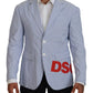 Dsquared² Blue Striped Single Breasted Formal Coat Blazer