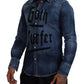 Dsquared² Blue Washed Goth Surfer Print Men Denim Shirt