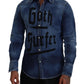 Dsquared² Blue Washed Goth Surfer Print Men Denim Shirt