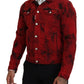 Dsquared² Red Black Tie Dye Collared Men Denim Jacket