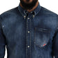 Dsquared² Blue Washed Collared Men Casual Long Sleeves Shirt