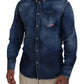 Dsquared² Blue Washed Collared Men Casual Long Sleeves Shirt