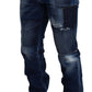 Dsquared² Blue Washed Patchwork Straight Fit Denim Jeans