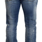 Dsquared² Blue Washed Tattered Straight Fit Casual Denim Jeans