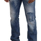 Dsquared² Blue Washed Tattered Straight Fit Casual Denim Jeans