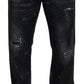 Dsquared² Black Crystal Embellished Tattered Denim Jeans