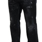 Dsquared² Black Crystal Embellished Tattered Denim Jeans