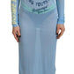 Dsquared² Blue Printed Viscose Long Sleeves Cover Up Dress