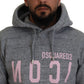 Dsquared² Gray Cotton Hooded Printed Men Pullover Sweater