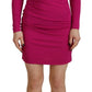 Dsquared² Fuchsia Viscose Long Sleeves Ruched Mini Dress