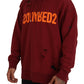 Dsquared² Maroon Cotton Tattered Hooded Printed Pullover Sweater