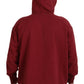 Dsquared² Maroon Cotton Tattered Hooded Printed Pullover Sweater