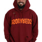 Dsquared² Maroon Cotton Tattered Hooded Printed Pullover Sweater