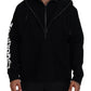 Dsquared² Black Hooded Printed Sleeves Double Zip Sweater