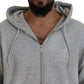 Dsquared² Gray Hooded Printed Crystal Embellishment Sweater