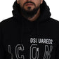 Dsquared² Black Cotton Hooded Printed Men Pullover Sweater