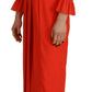 Dsquared² Red Polyester Long Sleeves Pleated Midi Dress