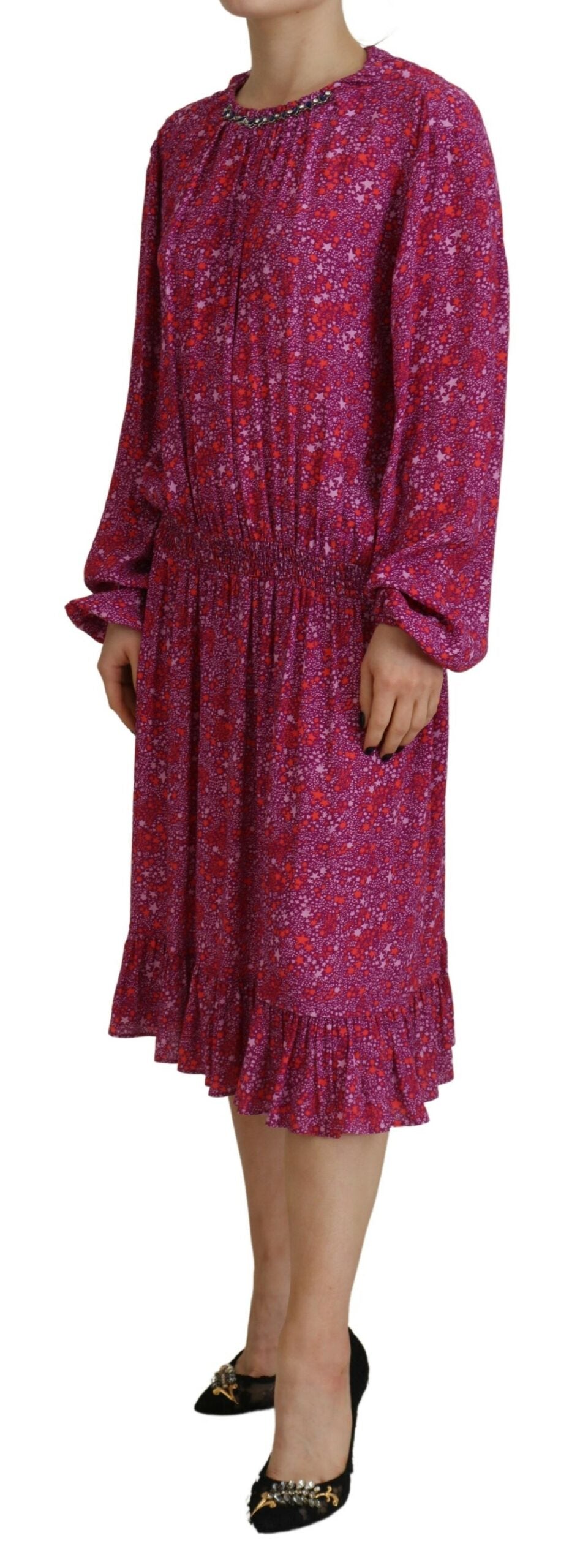 Dsquared² Fuchsia Stars Embellished Long Sleeves Dress