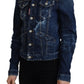 Dsquared² Blue Icon Printed Distressed Denim Jacket