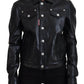 Dsquared² Black Leather Collared Long Sleeves Jacket