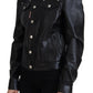 Dsquared² Black Leather Collared Long Sleeves Jacket