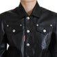 Dsquared² Black Leather Collared Long Sleeves Jacket