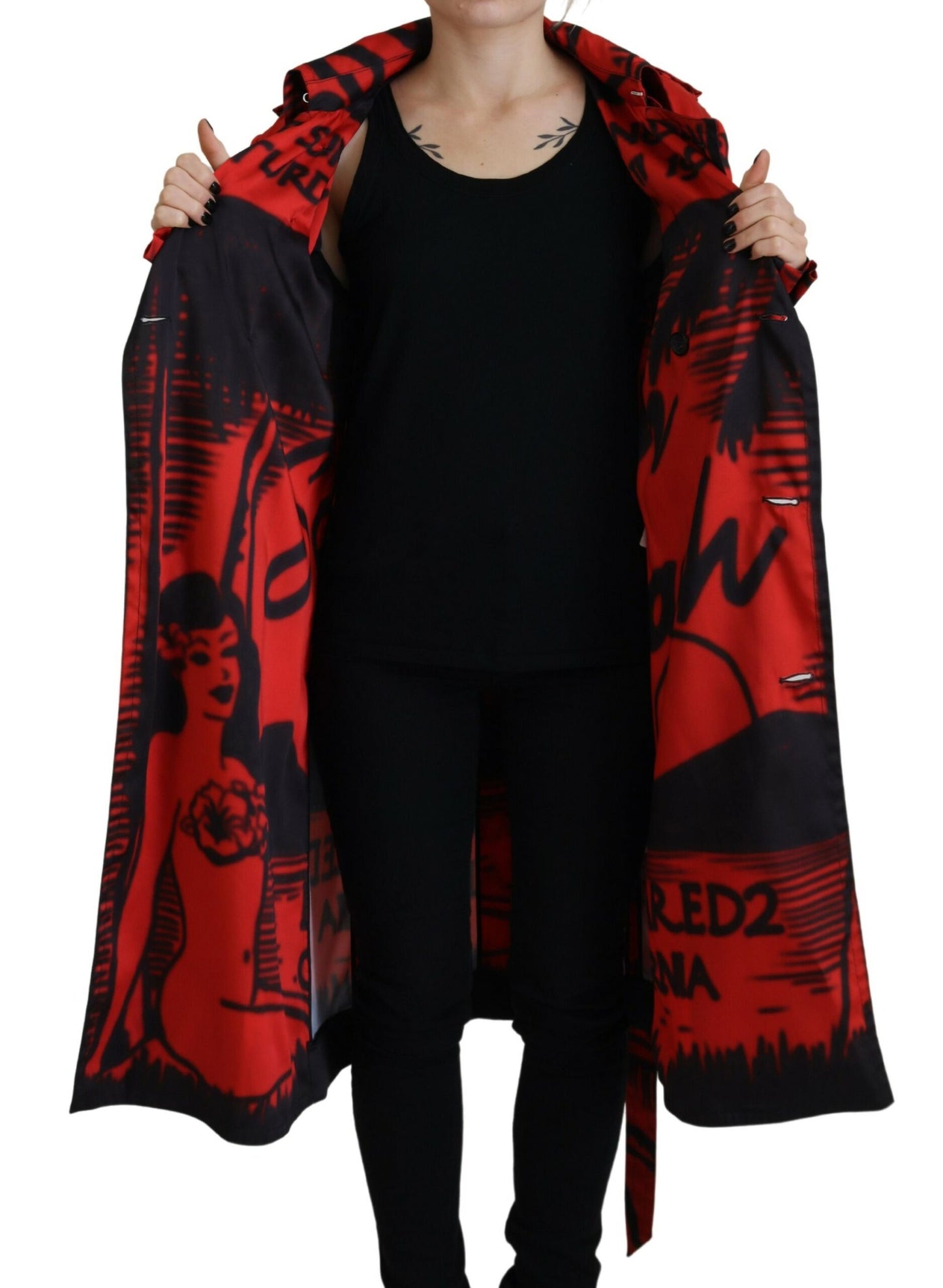 Dsquared² Red Printed Button Collared Desigual Coat Jacket