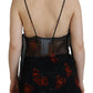 Dsquared² Black Floral Print Spaghetti Strap Tank Blouse Top