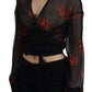 Dsquared² Black Floral Print Cropped Wrap Long Sleeves Top