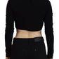 Dsquared² Black Viscose Cropped Round Neck Long Sleeves Top