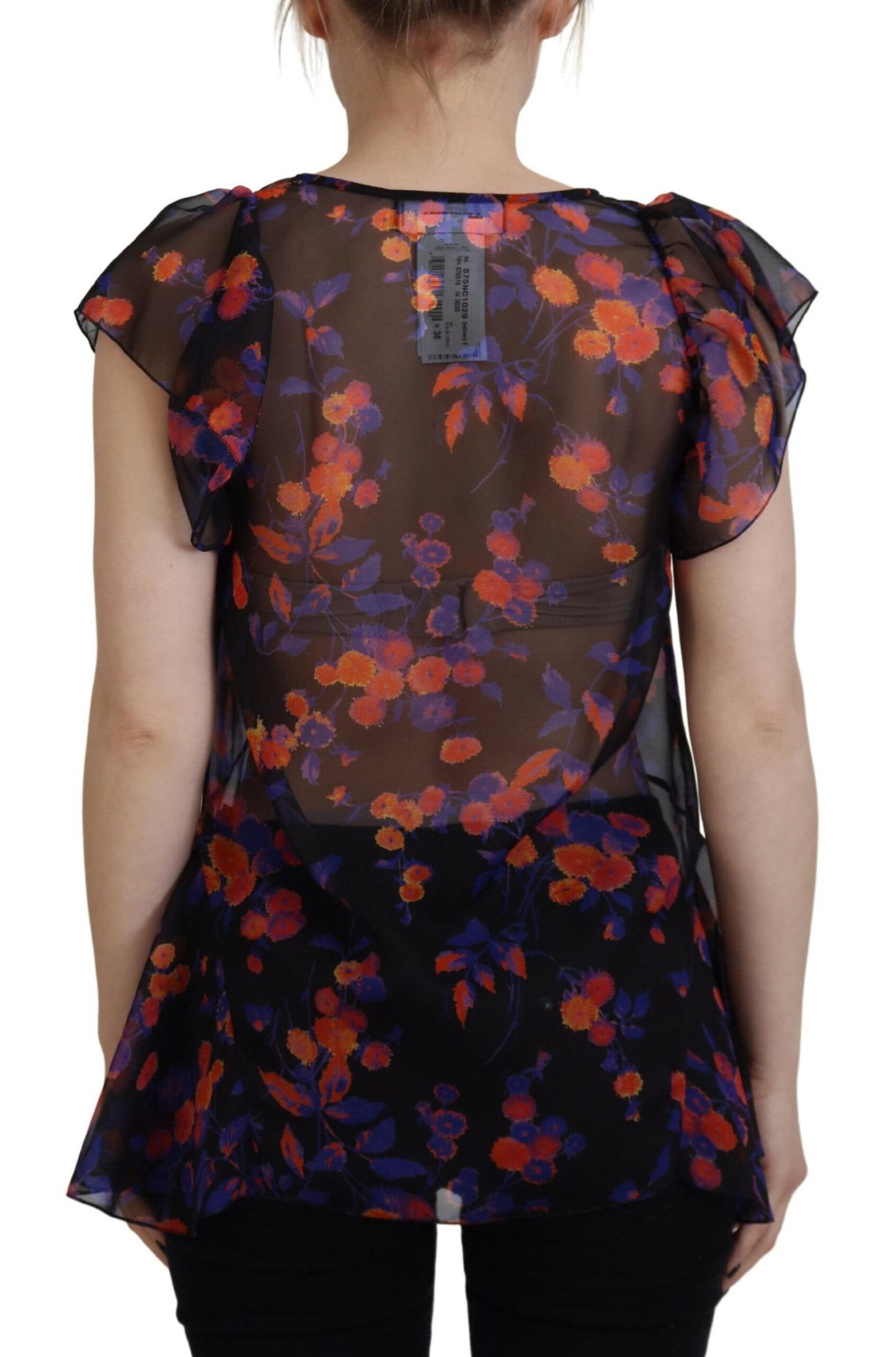 Dsquared² Black Floral Print Short Sleeves V-neck Blouse Top