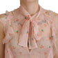 Dsquared² Pink Floral Print Silk Sleeveless Ascot Collar Top