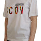 Dsquared² White Cotton Shiny Icon East Tee Crewneck T-shirt