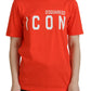 Dsquared² Orange Cotton Shiny Icon East Tee Crewneck T-shirt