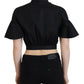 Dsquared² Black Collared Button Down Short Sleeve Cropped Top