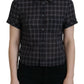 Dsquared² Black Checkered Collared Button Short Sleeves Top